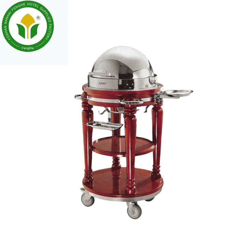 5 star equipments hotel wooden flambe cooking trolley