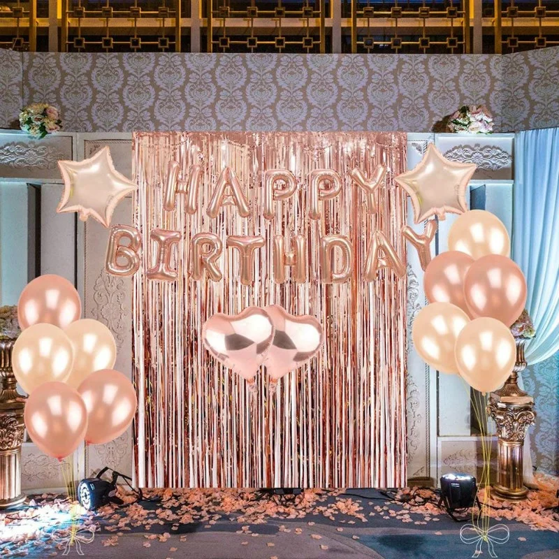 Metallic Foil Curtain Rose Gold Photo Booth Backdrop Tinsel Curtains for Birthday Wedding Party Decoration