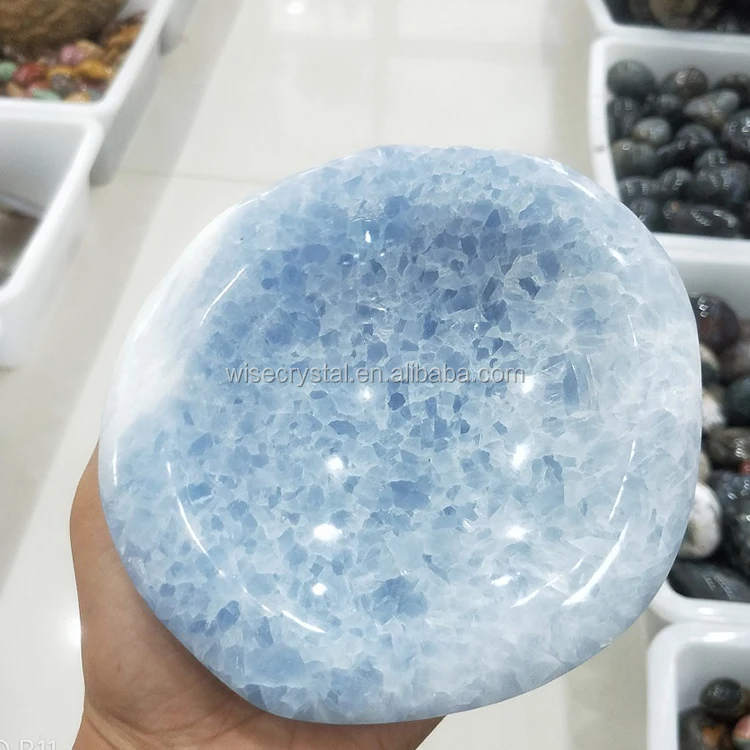 Reiki stone polished crystal healing celestite bowl Rough Stone polished