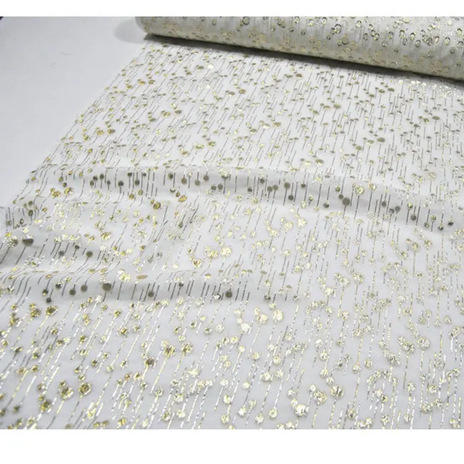 Жаккардовая люрексная шелковая ткань в горошек/металлическая шифоновая ткань креп-Жоржет