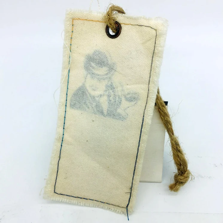 Custom Printing Logo Natural Cloth Organic Cotton Fabric Hang Tag with Eyelet Organic Hang Tags  Fabric Hang tag Cotton Hangtag