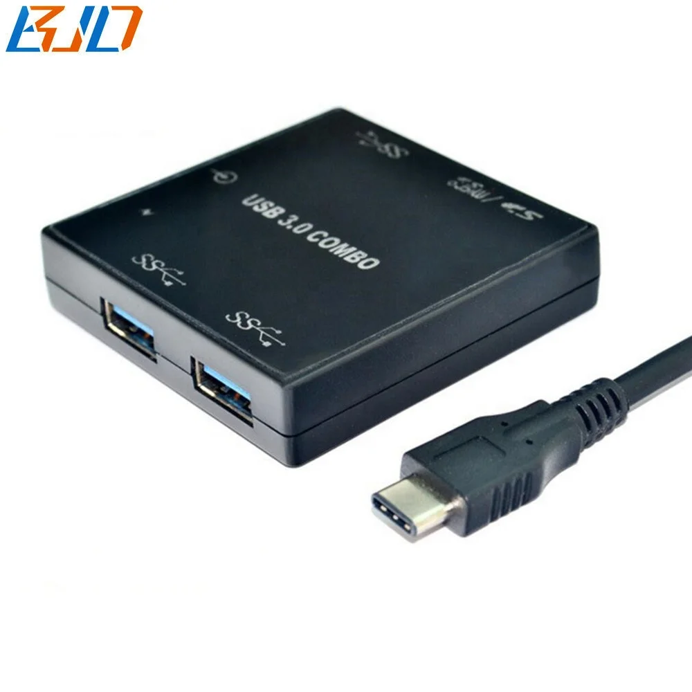 Typ-c USB 3,1 концентратор кард-ридер 3 * USB 3,0 комбо разъем адаптера с Тип C и USB кабель питания