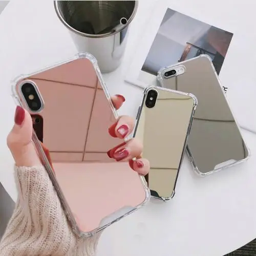 Custom Mirror Anti Shock TPU Phone Case Full Protective Back Cover Mirror Case for iPhone XR XS Max XS X 8 7 6 Plus