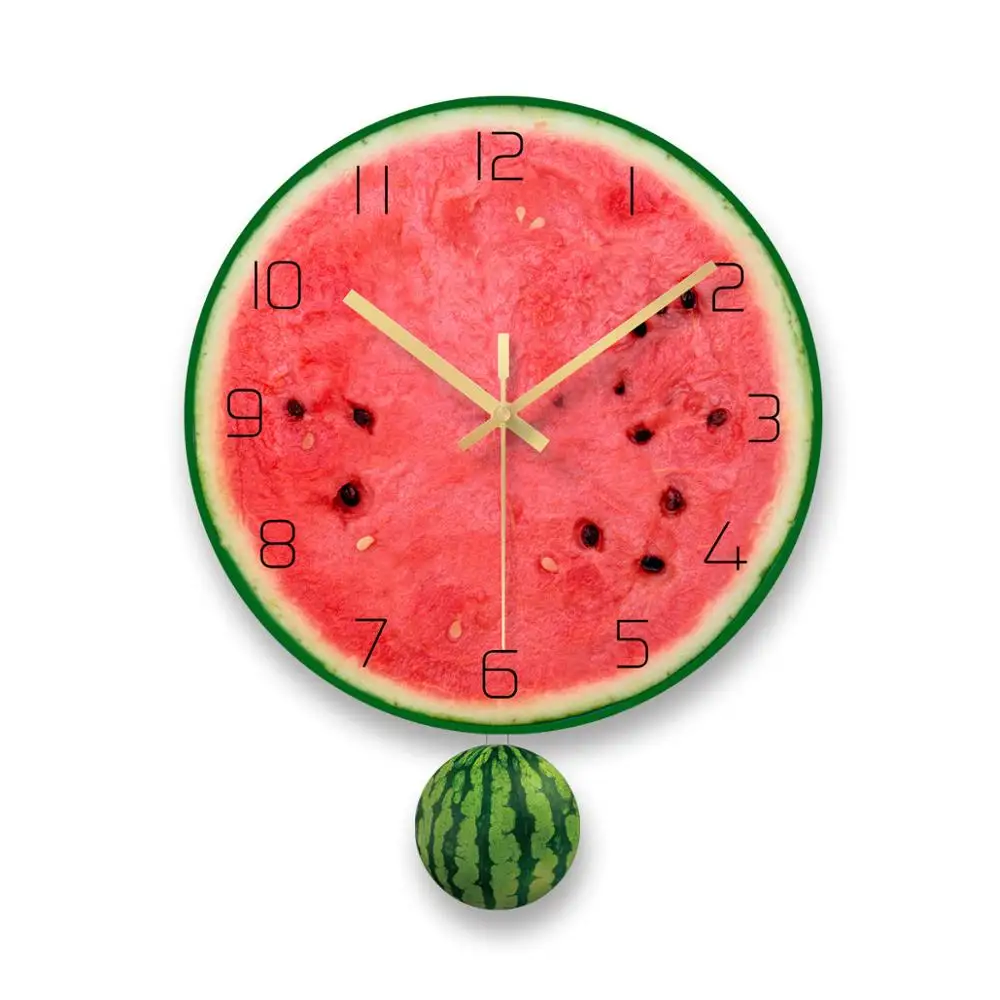 12 inch UV Printing Tempered Glass  Fruit Watermelon Wall Clock Pendulum