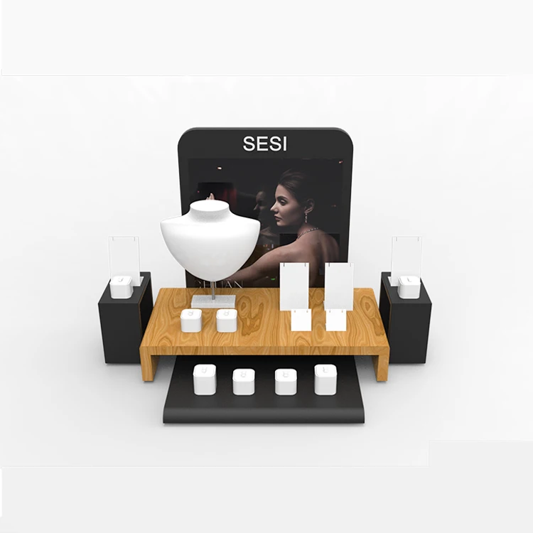 White Faux Leather Necklace Stand Luxury and Elegent Wooden Jewelry Display Set Large