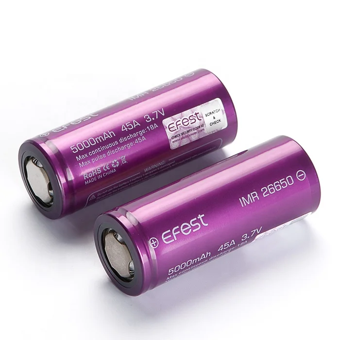 
Rechargeable battery 26650 Efest purple Battery Li-Ion 26650 5000Mah 45A 3.7V 