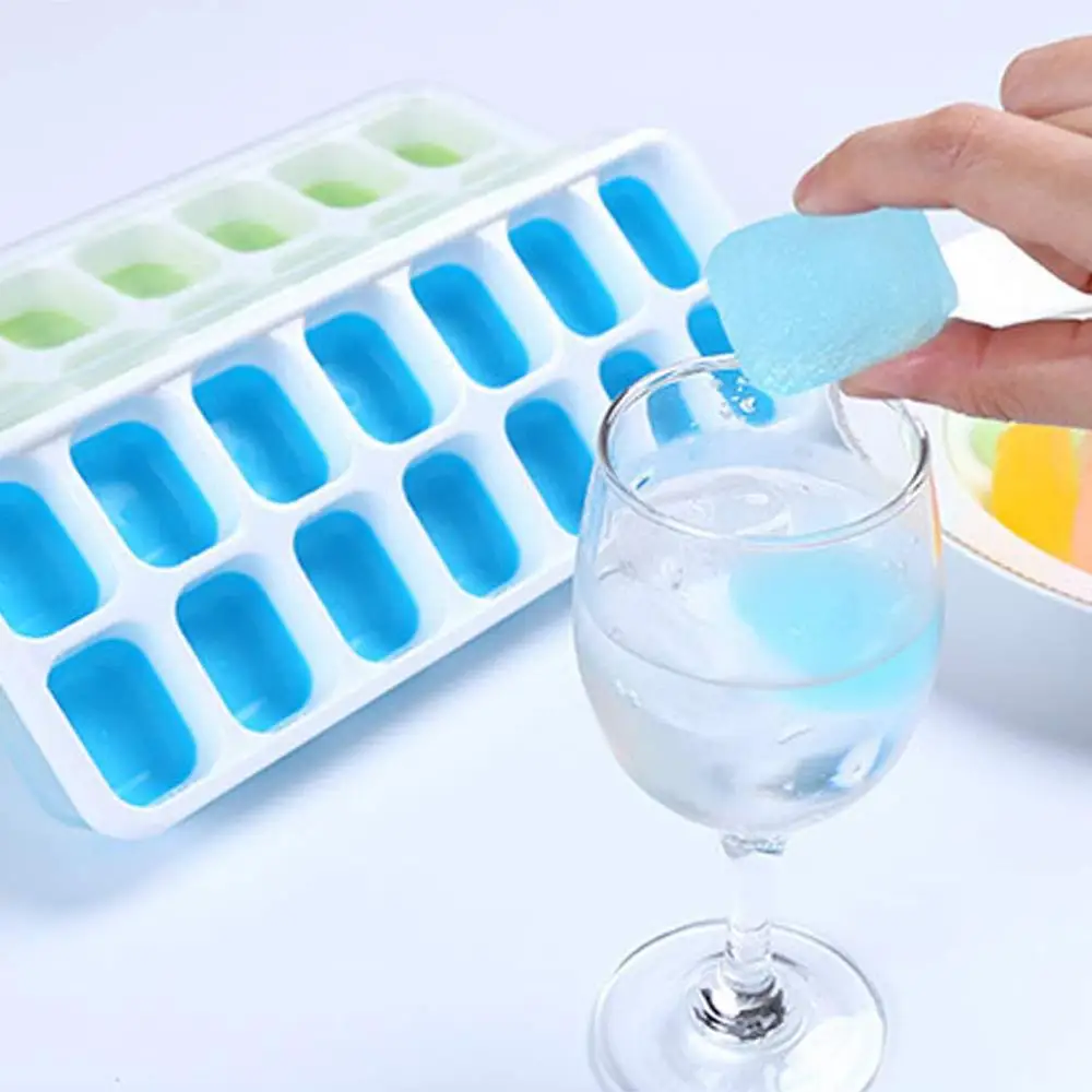 Easy Release Silicone 14-Ice cube Trays Silicone Ice Cube Mould with Spill-Resistant Removable Lid