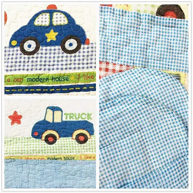 3-Piece Boys Multi Color Transportation Themed Quilt Bedspread Car Trucks Vehicles Printed Bedding,Reversible Kids Bedding Set