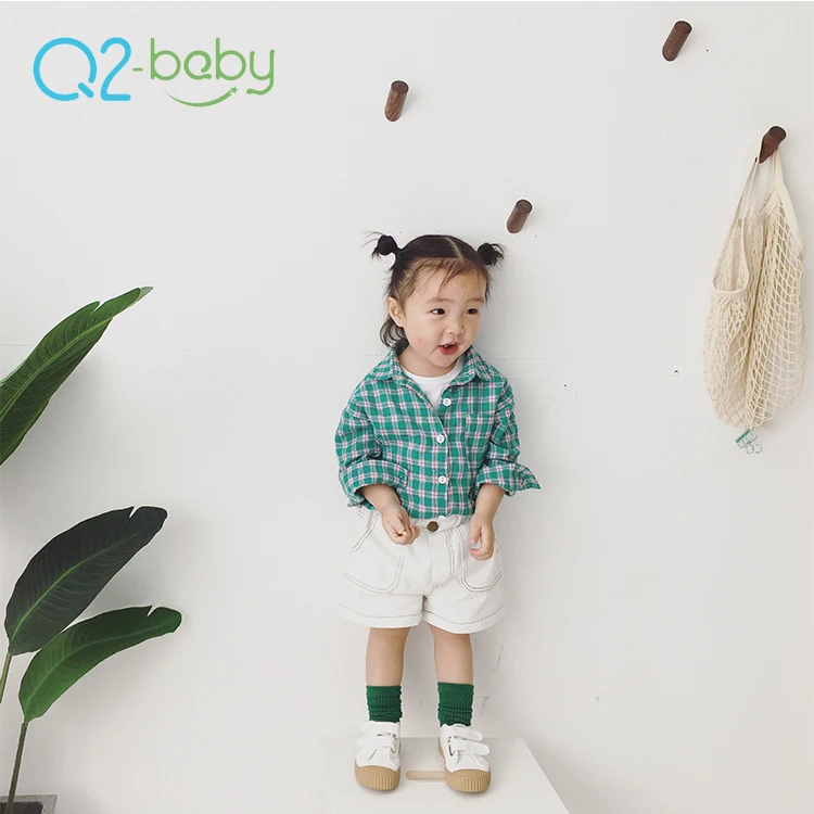 
Q2-baby Infant Toddlers Clothing Long Sleeve Shirt Plaid Designs Baby Blouse 