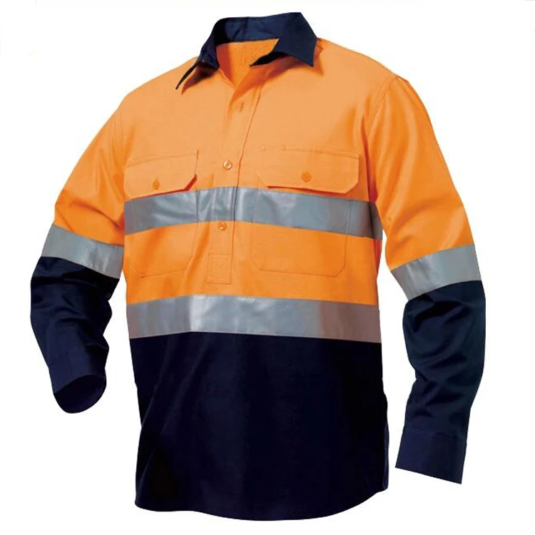 High Visibility Reflective Safety Construction Coal Mining Orange Work Shirts With Reflector