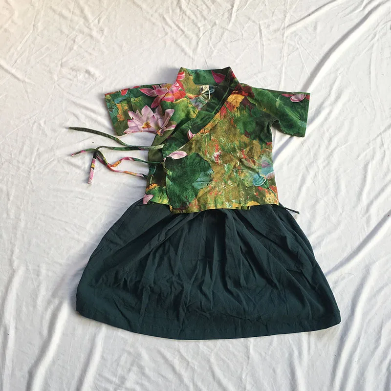  Летний детский костюм из чистого хлопка в стиле ретро