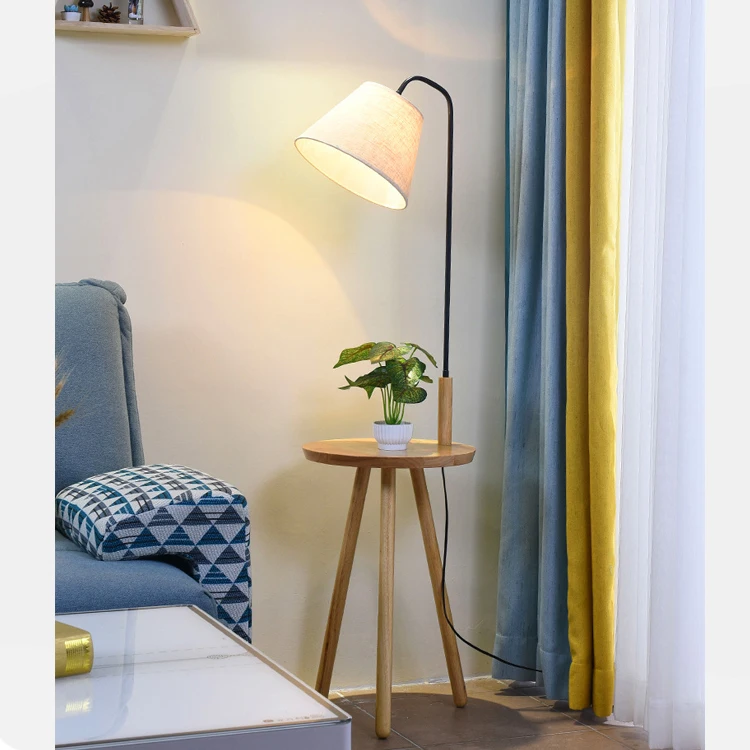 Wholesale  Fabric  Nordic Indoor  Wooden Floor  Standard Lamp  with desk