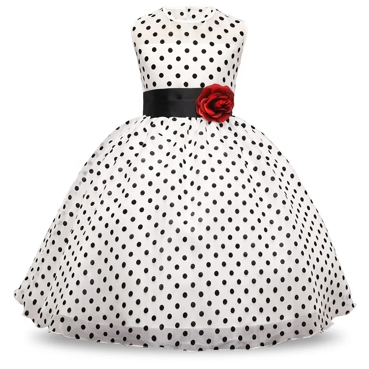Pabasana kids princess white tulle flower girls polka dot party dress with high quality