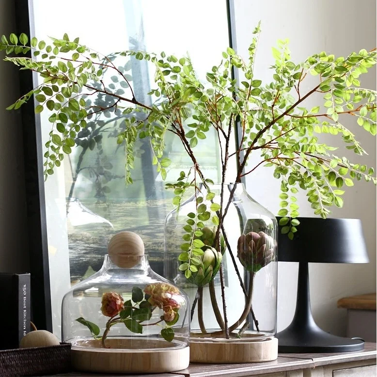 
High Quality Borosilicate Glass Bell Cloche and Glass Dome with Wooden Base flower vase glass 