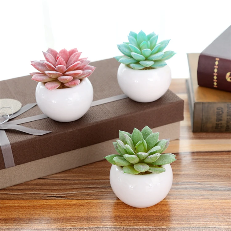 High quality Artificial mini Succulents potted with ceramics pot desk decoration  for home office indoor decoration