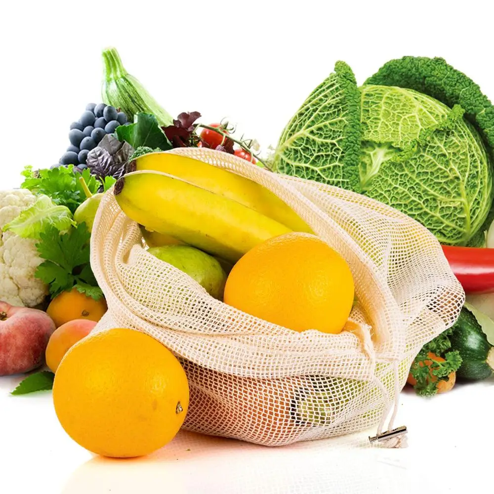 Mesh storage produce bags for potatoes,onions,garlics,vegetables reusable net tote bags for fruit veggie drawstring bag