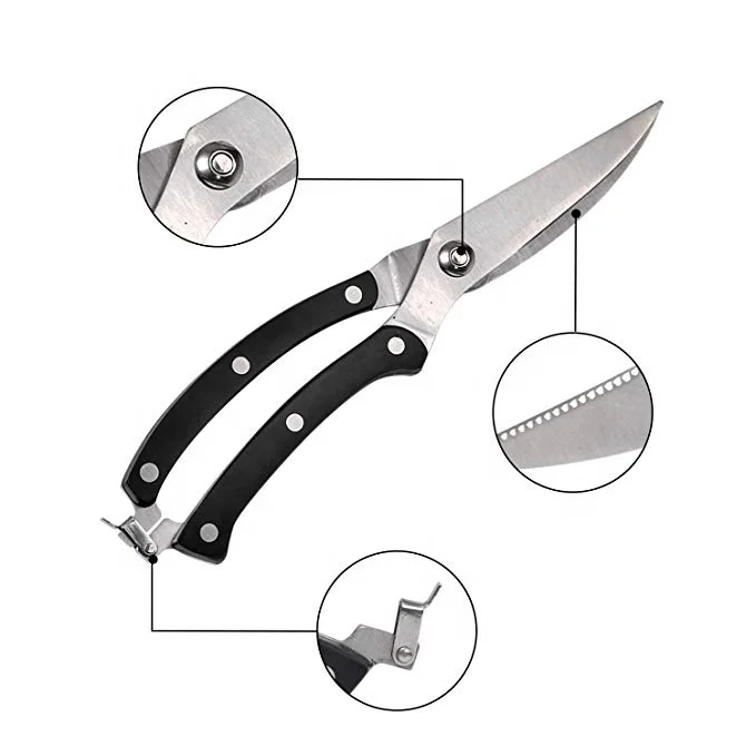Hot sale Heavy Duty Stainless Steel Kitchen Shears Poultry Scissors With Spring Loaded Handle