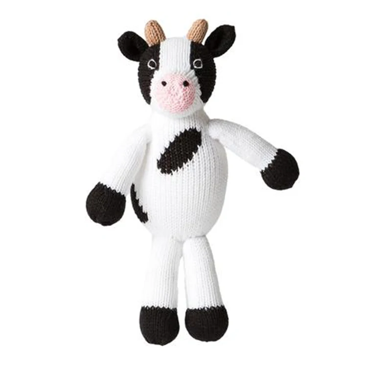 White knitted cute animal knitted cow stuffed toy for baby gifts