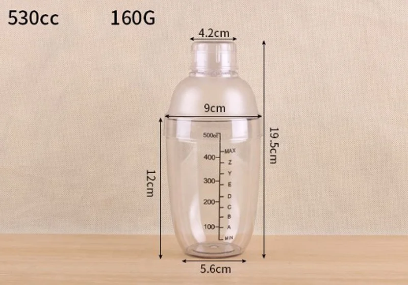 530ml plastic cocktail shaker cup 530cc bar shaker