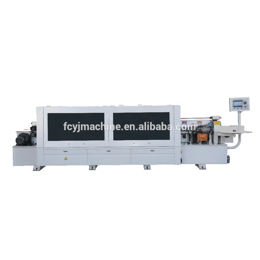 MDF furniture wood door  straight line full automatic edge banding machine with double trimming corner rounding