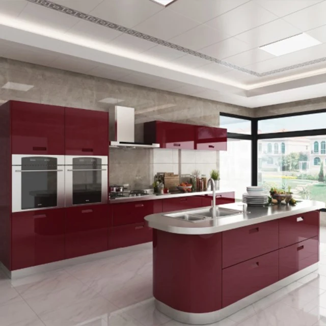 HangZhou Vermonhouzz Modern Kitchen Design Ideas High Gloss Lacquer Red Kitchen Cabinet