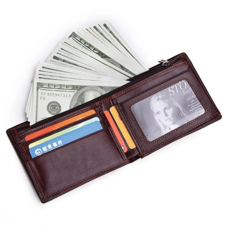 Dreamtop DTE524 exclusive top layer leather mens short wallet classic design handmade leather cow wallet