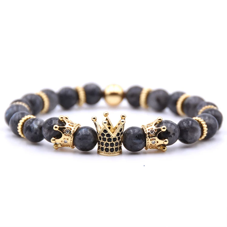 
Fashion Wholesale Natural Lava Gold King Crown Couple Beads Bracelets 