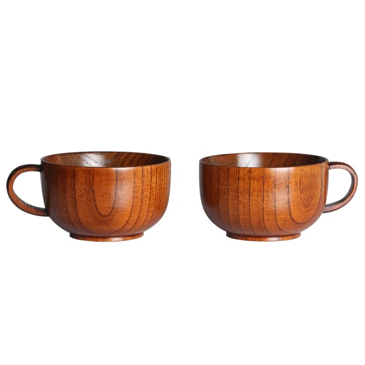 Classic Jujube Wood Handcraft  Tea Cup Japanese Baby Bowl 300 ml Coffee Mug with Handle
