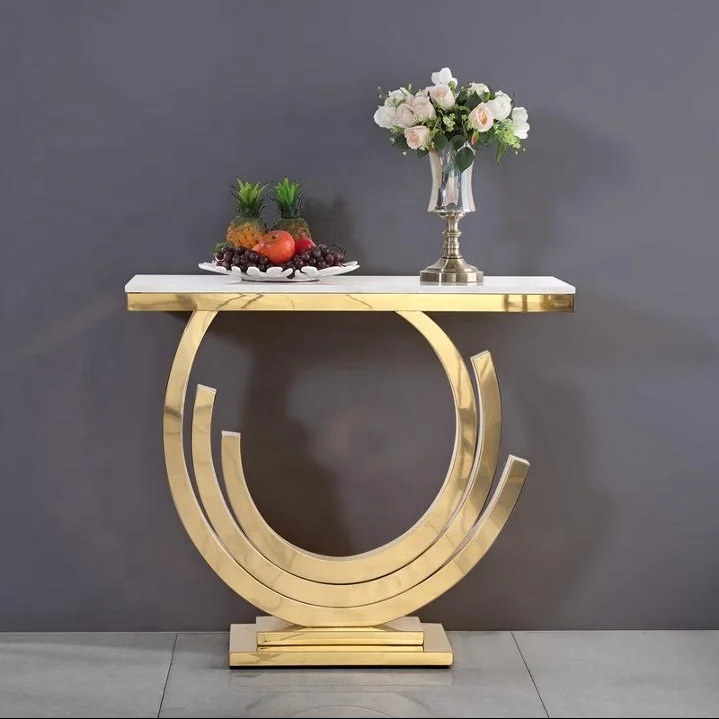 2020 New Interior Design Contemporary Luxury Furniture Gold Stainless Steel Console Side Table with Marble Top