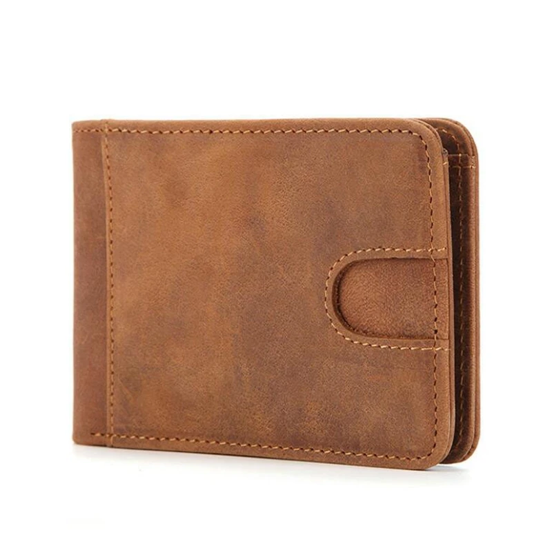 Dreamtop DTE498 hot sale brown crazy horse leather thin wallet clip 2019 OEM minimalist money wallet cheap wallet man