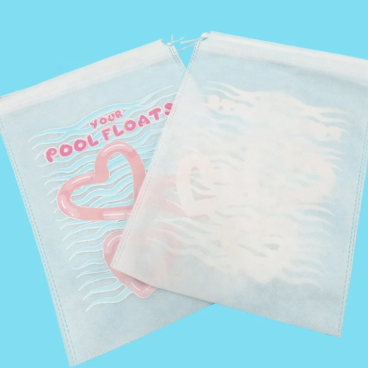 Customized Silk Screen Printing Stylish Pink Heart Cartoon Brand Logo Non-woven White Drawstring Bags for Shoes