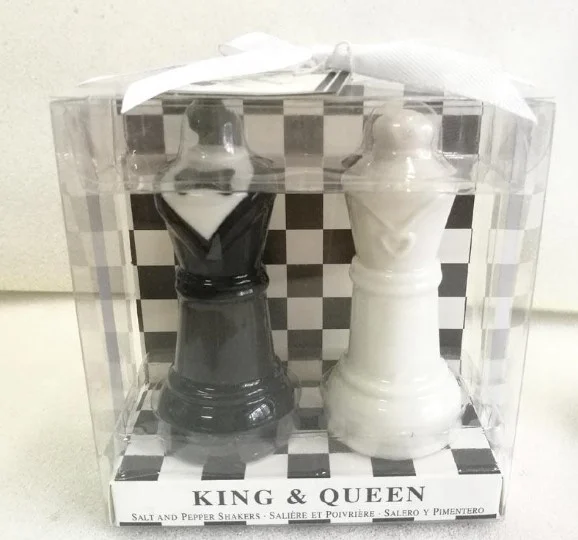 Wedding Favors Ceramic Elegant King and Queen Chess Bride and Groom Salt and Pepper Shaker