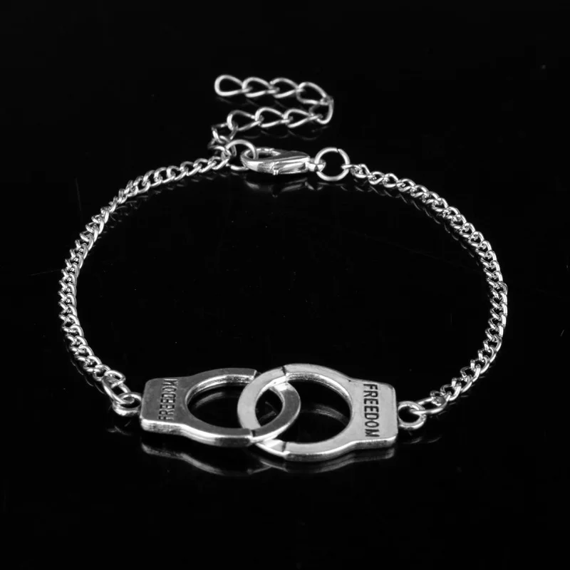 Custom public security police jewelry real solid 925 Sterling Silver handcuff charms couple bracelet and necklace