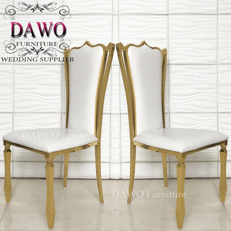 low price gold stainless steel banquet chair with white pu leather