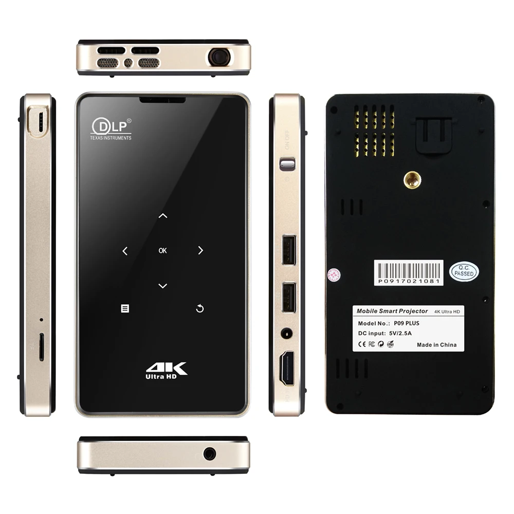 Android 9 quad core 2G 16G Wireless Portable Projector 854x480 DLP Smart Mobile Mini Pocket HD Wifi Projector p9