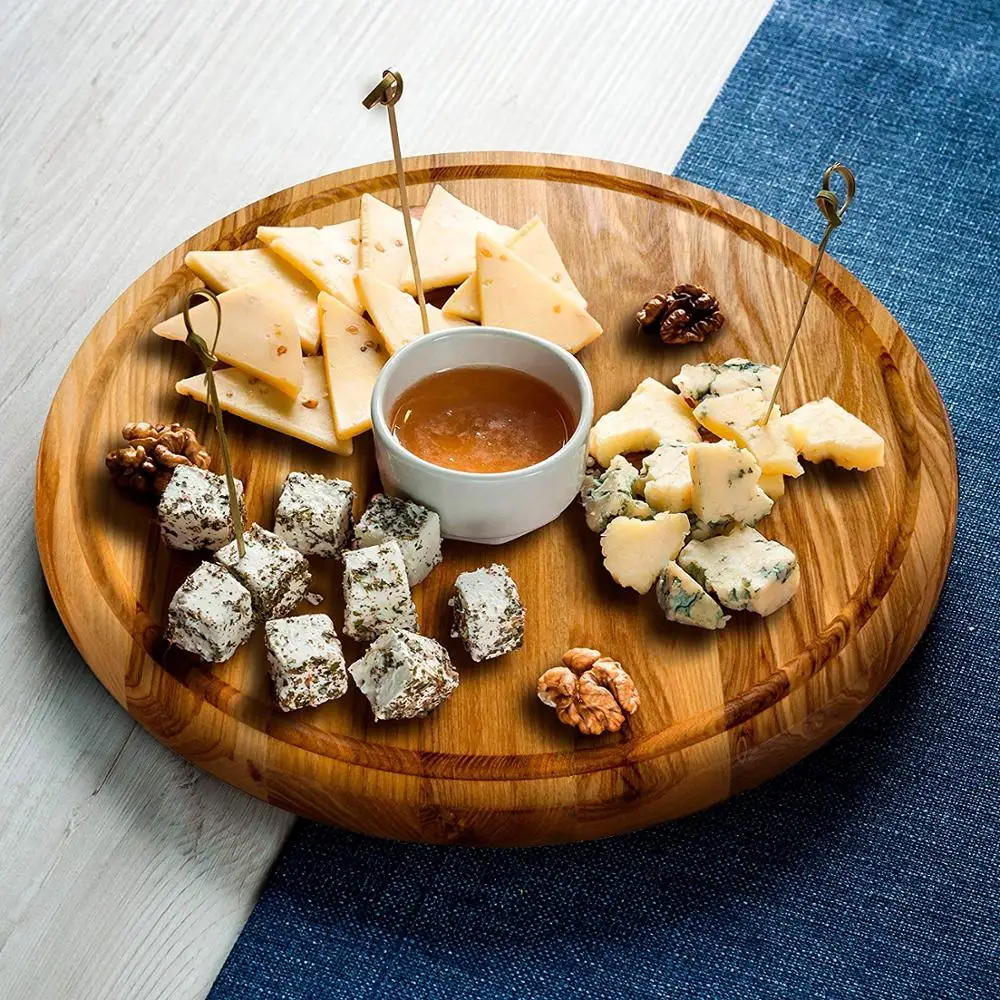 Acacia Serving with Circular Cover Cheese Board Round Chopping block Acrylic Dome tray with Lid Cake Bread storage platter
