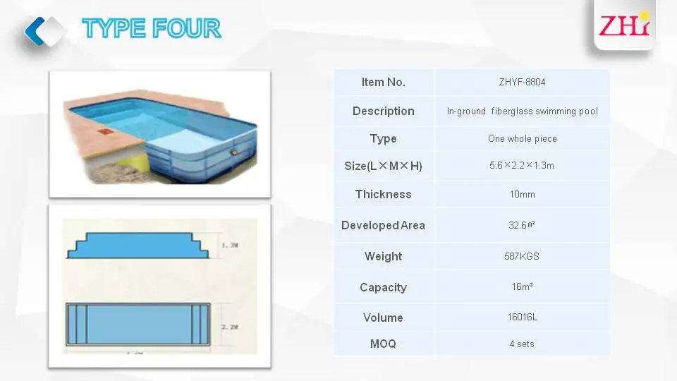 New fashion 8m 10m outdoor indoor underground swimming pool fiberglass white blue customized color