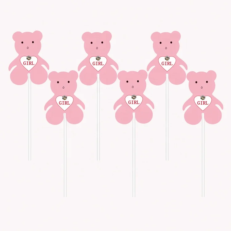 Lovely Bear with Rhinestone Cake Topper for Baby Boy or Girl Party Supplies