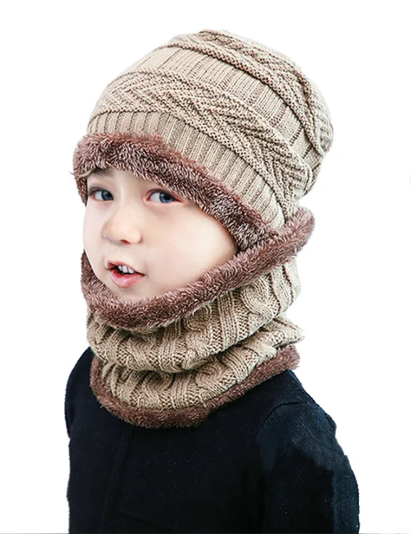 Wholesale Custom Neck Warmer Kids Winter Knitted Hat Beanie Scarf Set