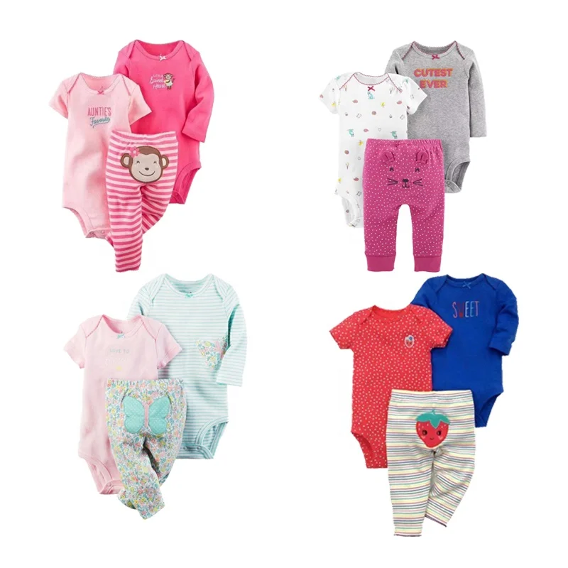 3 pcs Wholesale Price 100% Cotton Baby Clothes Set Newborn