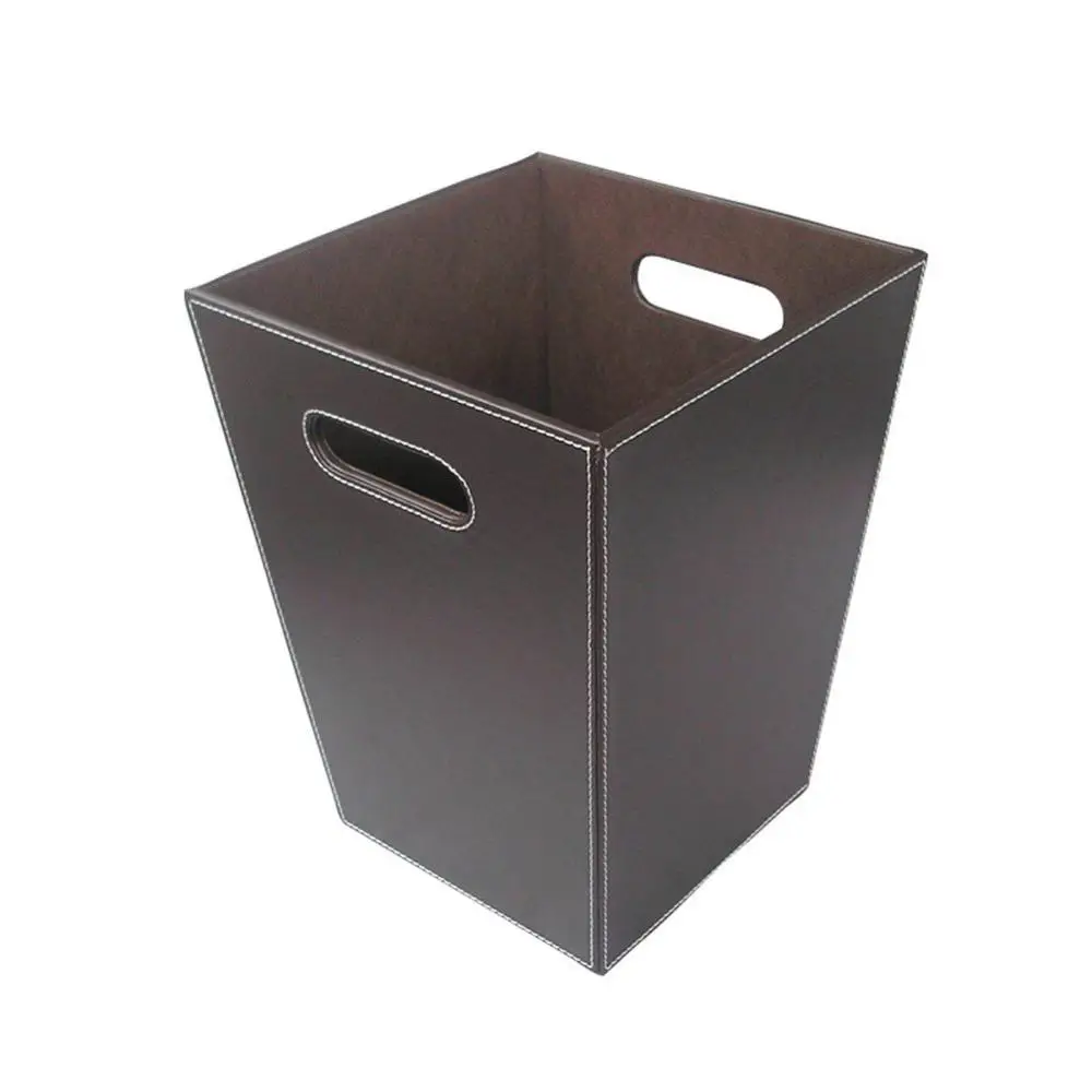 
Classic Leather Trash Cans Waste Paper Basket Storage Bin for Bathroom Kitchen Office and High Class Hotel 