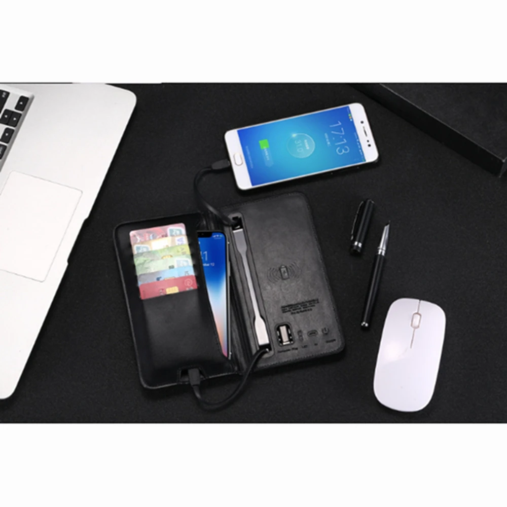 Чехол-бумажник из искусственной кожи с функцией беспроводной зарядки и внешним аккумулятором на 6800 мАч