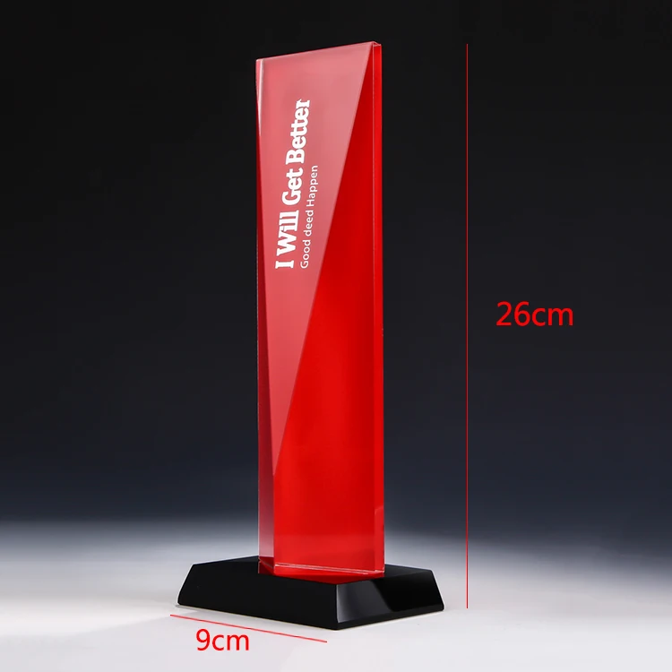 
popular Red Crystal Award Glass Pillar Colored Trophy 