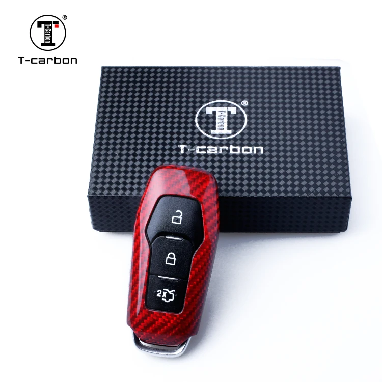 T-carbon Glass Fiber Gloss and Shine Key Cover  For Ford 3 button Key Car Interior Accessories Key Case