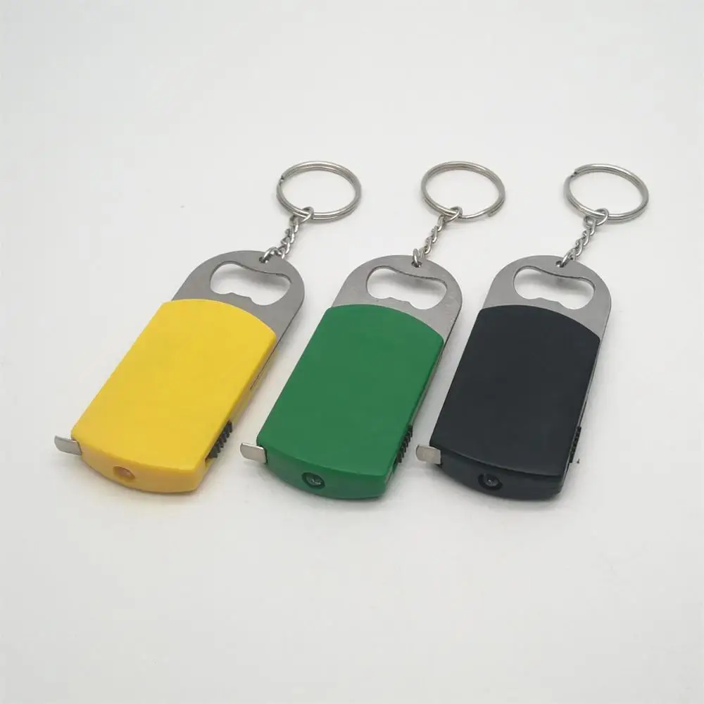 Multi function stainless steel key chain bottle opener LED light key chain with tape measure