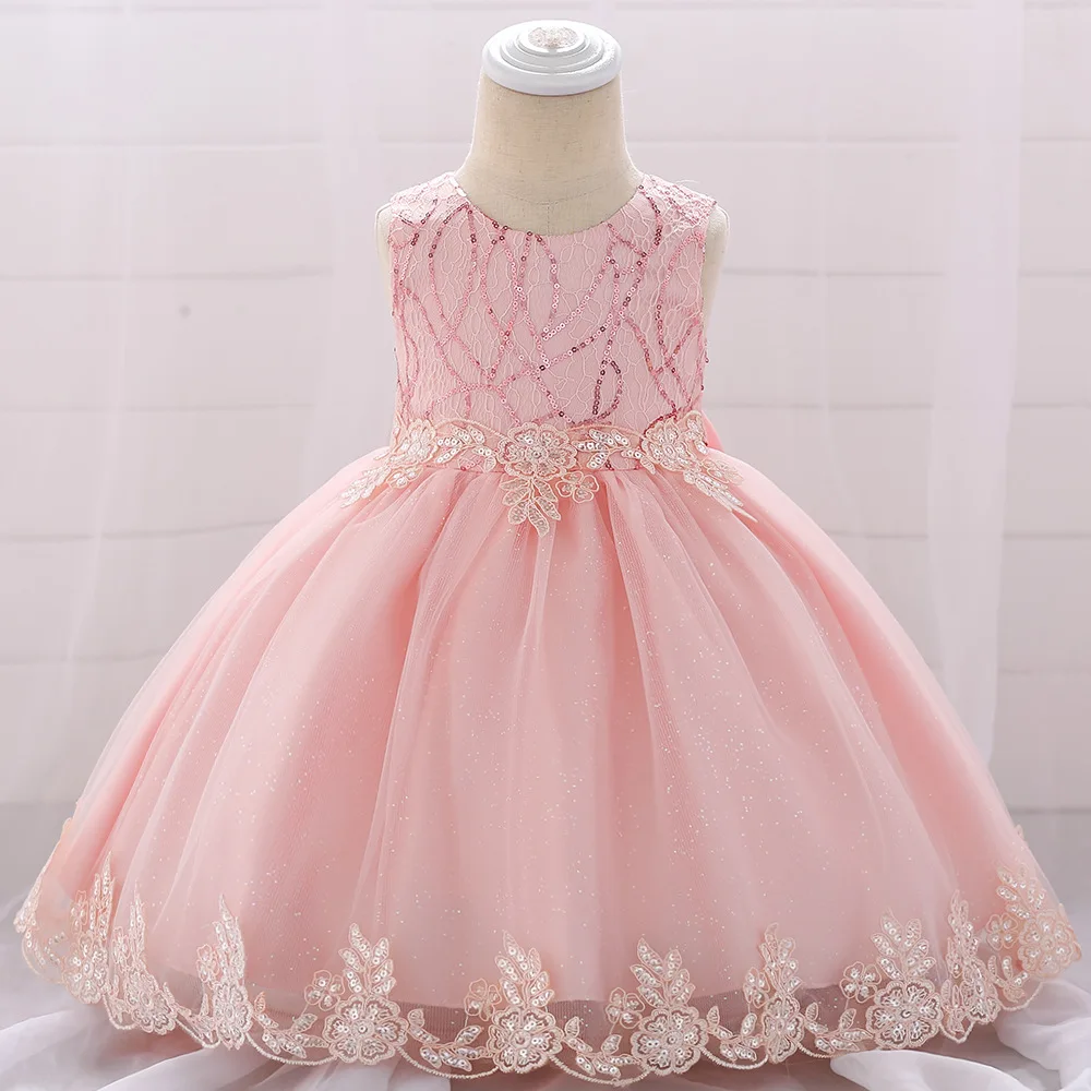 2019 baby dress skirt female baby lace sequin princess dress age full moon wedding dress