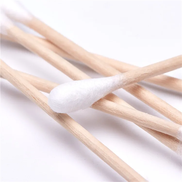 200pcs High Quality Double-ended Round Head Wooden Bamboo Stick Cotton Buds Care Baby Swabs Sticks in Ear and Make up Tools