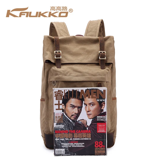 Trendy Vintage Canvas Bookbag Backpacks Canvas and Leather Camping Rucksack Satchel