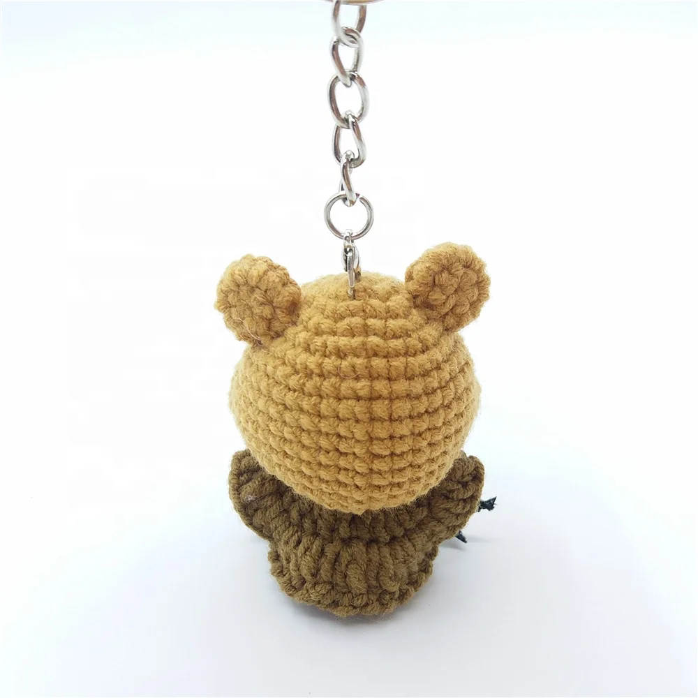 Handmade Knitting Brown Doll Hanging Bag Accessories Key ring Crochet mini Animal Bear Key chain