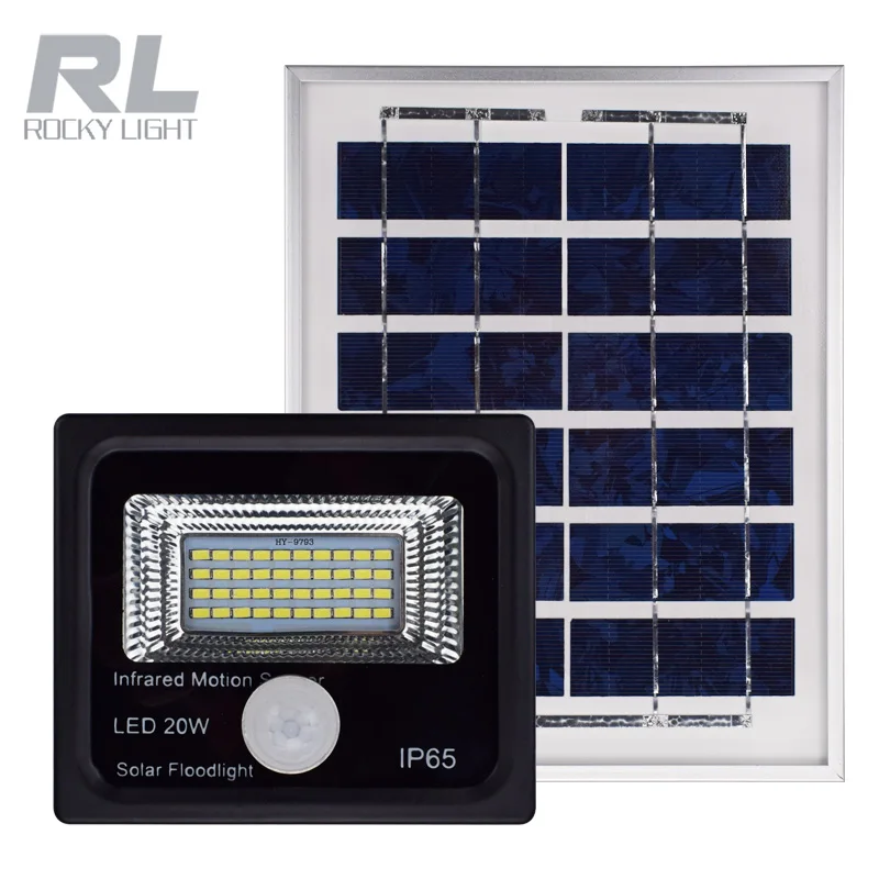 50W Solar panel Rechargeable outdoor LED solar floodlight with PIR sensor